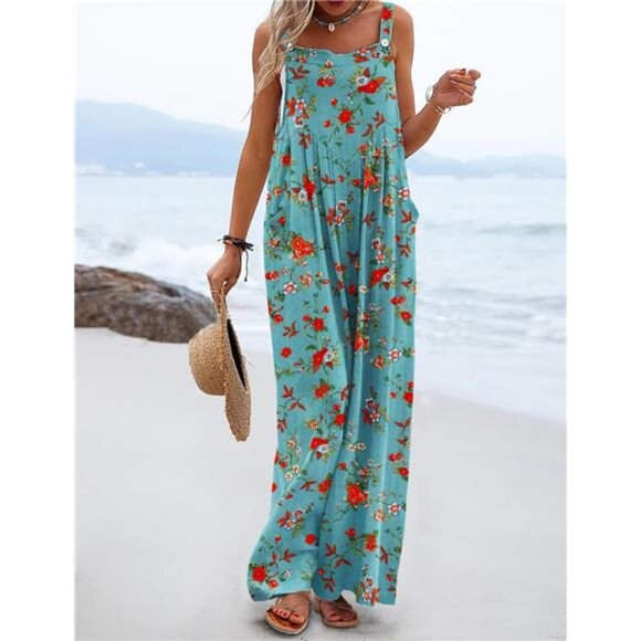 Boho Floral Wide Leg Jumpsuit – Loose-Fit Summer Overalls for Women - Picture 2 of 5